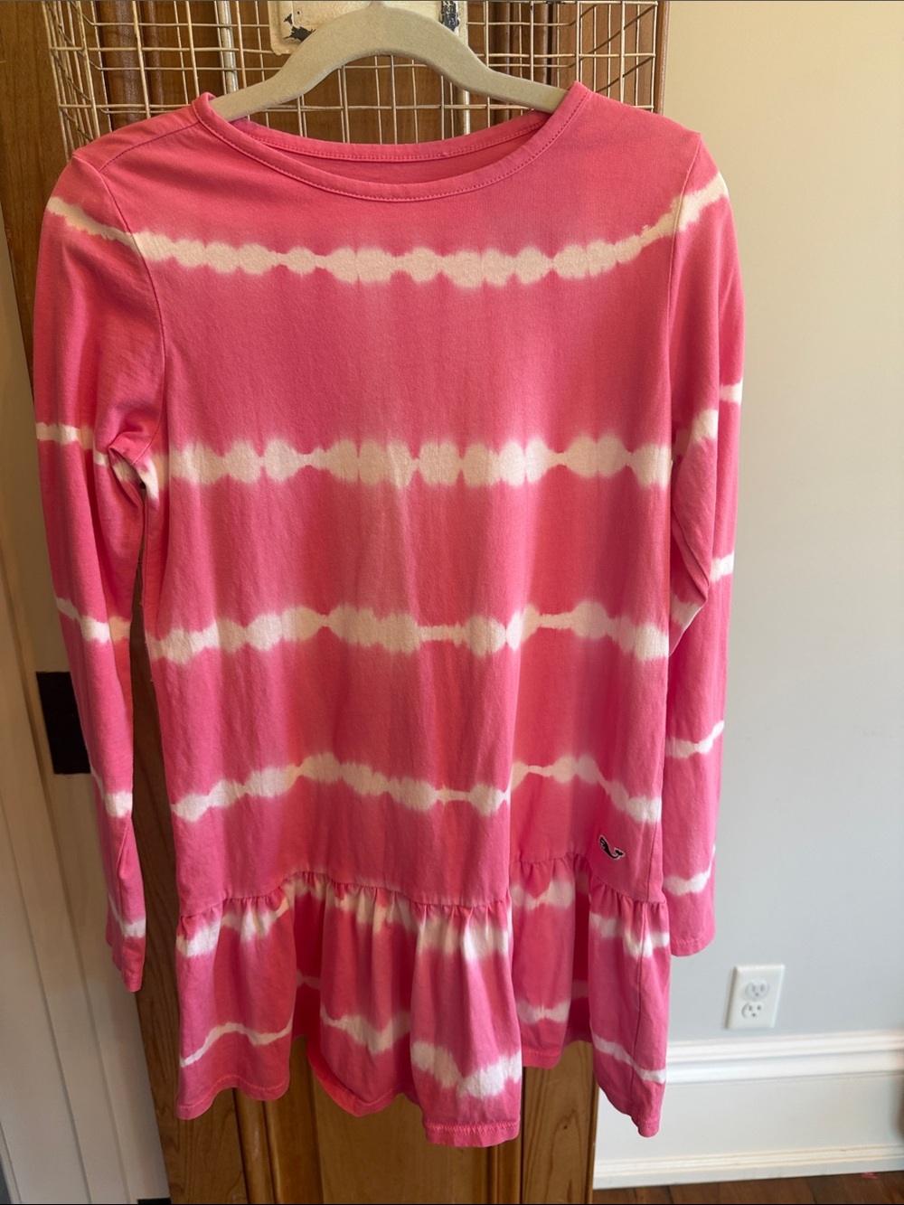 Vineyard Vines Girls' Pink and White Tie-Dye Peplum Dress